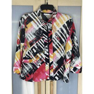 Erin London Women's Jacket Sz L Abstract Artsy Stretch Boho Casual Travel